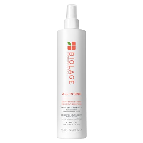 Biolage All-In-One Multi-Benefit Spray - Leave-In Treatment For Fine to Thick Hair Prevents Breakage Heat Protectant Shine Anti-Frizz For All Hair Types Coconut Oil Vegan & Paraben-Free
