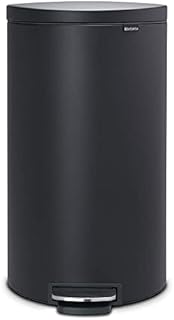 Brabantia 485206 Flatback + space saving pedal bin silent, 30 litre plastic bucket. White, Metal, 30 L