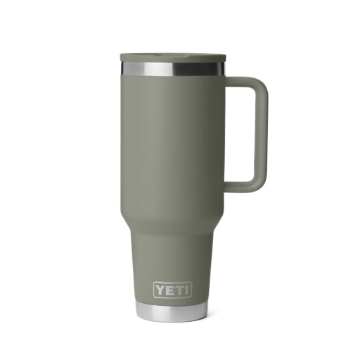 Image of YETI Rambler 40 oz Travel Mug with Flip Straw Lid - Stainless Steel, Vacuum Insulated, Leakproof, Cup Holder Friendly, Pampa Green
