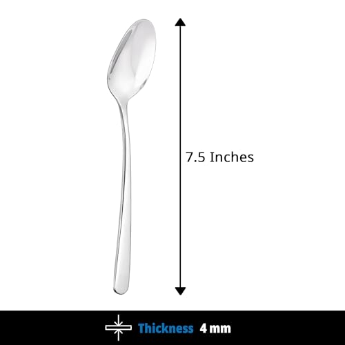 Image of Culinex 18 /8 Premium Stainless Steel 7.5 inch All Purpose Spoon Set of 6 for Dining Table, Kitchen | Heavy, Rustproof, Designer Silver Flatware By thinKitchen (Dora Series)