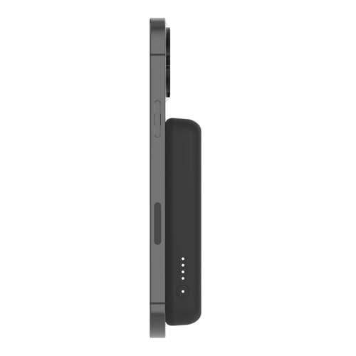 Belkin Magnetische 5000mAh Powerbank, Externer Handy-Akku, Kompatibel mit MagSafe, mit Passthrough-Ladefunktion und Ständer, 7,5W Ausgang, 10W Eingang, für iPhone 17, Air, 16, 15, Pixelsnap - Schwarz