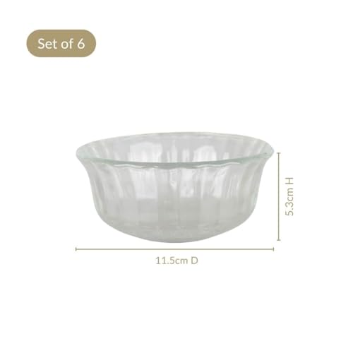 Image of Nestasia Glass Bowls Set of 6 (320ml Each) - Chip Resistant & Toxin Free Snack & Dessert Bowls with Gift Box | Vintage Style Transparent Katori for Kitchen & Dinner - Perfect for Gifting