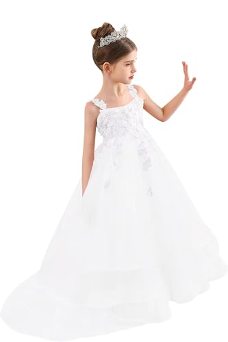 Flower Girl Dresses for Wedding Tulle Princess Pageant Dress Lace Appliques Ball Gown with Bow-Knot