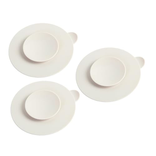 Hoement 3pcs Silicone Suction Bowl Mats with Strong Suction for Food Grade Silicone Tableware Pads Non Slip Round Plate Mats in Cream White Mess and Spill Protection for Mealtime