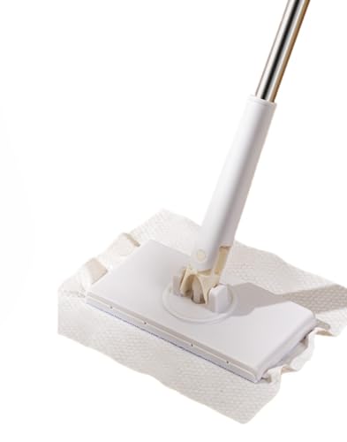 フロアワイパー本体 自動クリップオンフロアモップ クリーニングモップ 使い捨てタオルとクリーニングクロスに対応 ウェットとドライの両用 360°回転ジョイント式モップフロアワイパー バルコニー、玄関、床、床掃除ツールに最適 (ホワイト)