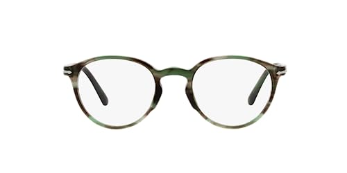 Persol PO3218V Round Prescription Eyewear Frames, Striped Green/Demo Lens, 49 mm