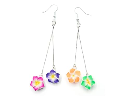 Boucles d'oreilles frangipanier Miniblings pendantes avec 4 chaînettes colorées