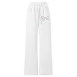 Generisch Mädchen-Jogginghose mit Schleife Kordelzug, lockere Passform, leicht, gerades Bein, sportlich, lässig, für Spiel Alltag (White, 160)