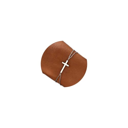 foyjoey Silver Tone Sideways Cross Bracelets for Women Adjustable