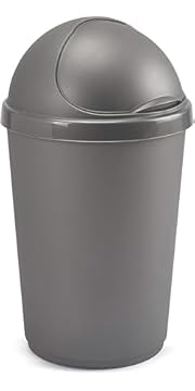 VR7 50L SILVER Kitchen Bullet Bin, Rubbish Bin with Large Opening Flap, Plastic Bin, Ideal Dustbin for Home, Bedroom, and Office Use, Plastic Kitchen Bin, Waste paper Bin, Indoor Trash Basket