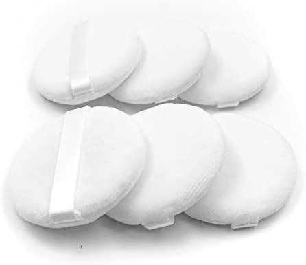 Zvrlampro 6 Pieces Cotton Powder Puff, Compact Powder Puffs Face Makeup Puff, Round Velour Face Body Powder Puff for Loose Powder Foundation 2.36 Inch (White)