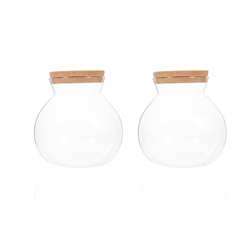 Litinliv 2 Stück Glasflaschen mit Korken 500ml, Glasgefäß mit Korken, Glas Vorratsgläser mit Deckel, Bonbon Gläser, Gewürzflaschen, Kleine Pudding Gläser, Runde Klarglas Vorratsdose mit Korkdeckel