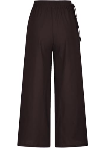 Image of KOTTY Women's Crumble Fabric High Waist Solid Color Drawstring Wide Leg Trousers Loose with Pockets