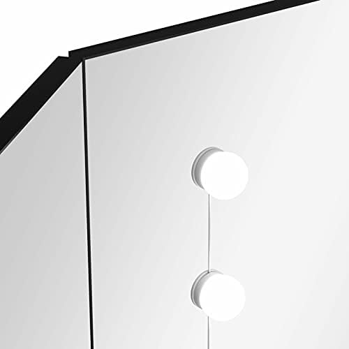 Susany Corner Dressing Table with 3 Mirror, Makeup Desk Bedroom Girls Dressing Table Furniture with LED Black 111x54x141.5 cm