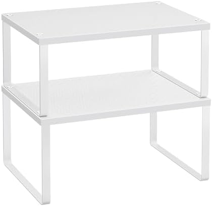 SONGMICS Gewürzregal, 2er Set, erweiterbar, stapelbar, Metall | Küchen-Organizer, Gewürzhalter, kleines Regal, Küche, weiß, BEQUE Kollektion KCS01WTV1