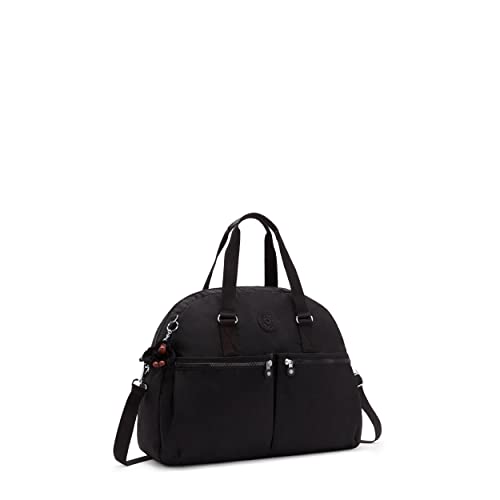 Kipling Women's Eugina Satchel, Handmade, Removable Shoulder Strap, Outer Pockets, Nylon Duffle Bag, Black Tonal #TOP3
