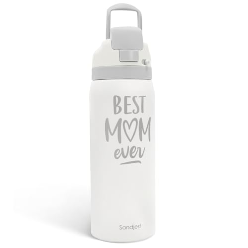 Image of Mom Insulated Stainless Steel Water Bottle with Straw for Sports and Travel, Best Mom Ever, 32oz, Gifts for Women Mother's Day Birthday Christmas