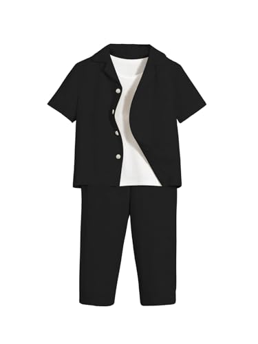 Image of Verdusa Boy's 2 Piece Sets Linen Set Going Out Summer Outfits Button Up Shirt and Pants Set Matching Sets