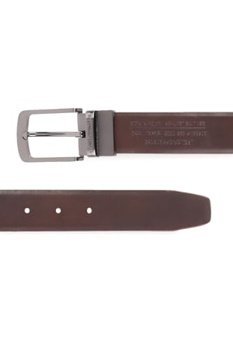 Image of Louis Philippe Men's 100% Italian Leather Brush Gun Metal Buckle Formal Reversible Belt