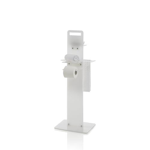 Aqa Design Accessori Casa Piantana Bagno, Completamente Realizzato In Plexiglass Trasparente, 1 Vano Porta Sapone, 1 Asta Porta Rotolo, 1 Asta Porta - Trasparente - 31X23X87 Cm - 5