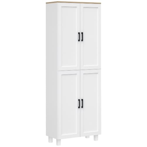 HOMCOM Alacena de 4 Puertas con Estantes Ajustables 60x30x171 cm Blanco | Aparador de Salón Estrecho, Estante Ajustable, para Cocina, Entrada, Dormitorio