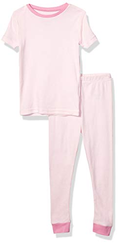 Planet Sleep Toddler Girls 2 Piece Cotton Snug Fit Pajama Set-Kids Sleepwear, Pink Short Sleeve, 2T