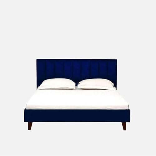 Image of Wooden Modern Upholstered King Size Bed for Bedroom | Wooden Double Bed Without Storage | Platform Cot Upholstered Bed with Upholstery Fabric | Engineered Wood | 6.5 x 6 Ft | Blue-B
