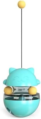 Interactive Cat Food Dispenser Ball, Turquoise Tumbler Toy with Self-Happiness Notice Turntable for Feline Entertainment and Treats