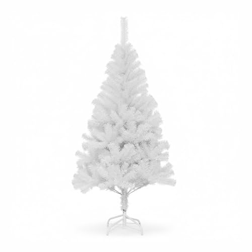 DAYRON - Árbol de Navidad Artificial de 150 cm en Blanco con 343 Ramas Abatibles y Soporte Metálico Plegable, Montaje Rápido y Fácil de Guardar