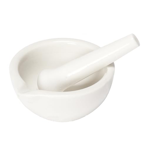 Bustlwor Mortaio con Pestello, Mortaio E Pestello da Cucina, Ceramica Pestello E Mortaio, per Macinare Erbe E Spezie (Bianco)