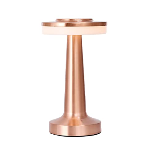 HJLRR Touch Cordless Table Lamp, 3 Color Stepless Dimming Lights, LED Battery Operated Desk Lamps, Portable USB Metal Bedside Lamp for Bedroom/Bedside/Study,Bronze