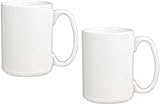 El Grande Style Large Ceramic Coffee Mug With Big Handle, White 15 oz. (Pack of 2)