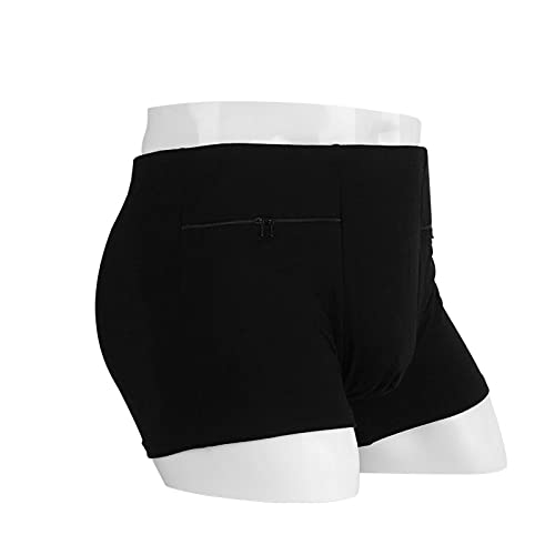 LUEXBOX Pocket Underwear for Men with Secret Hidden Pocket, Travel Boxer Briefs, 4 Packs (Black)