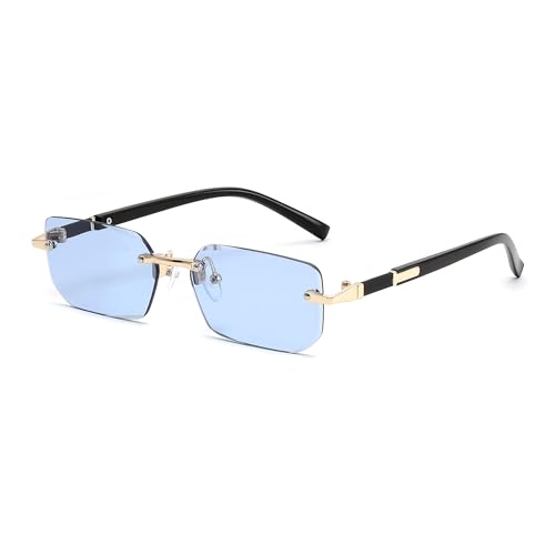 Image of FEISEDY Rimless Sunglasses Y2K Retro Small Narrow Clear Eyewear Vintage Rectangle Sunglasses for Women Men B2643
