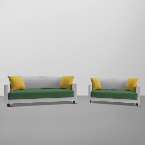Image of Casaliving Dominic 3 + 2 Seater Sofa Set for Living Room (Green Grey) Premium Fabric Sofa
