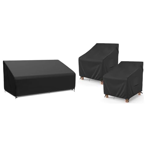 MR. COVER 80Inch Patio Sofa Cover and 32Inch Outdoor Chair Covers Combo Set, Rip-resistant Material with Windproof Buckles, Black Cover