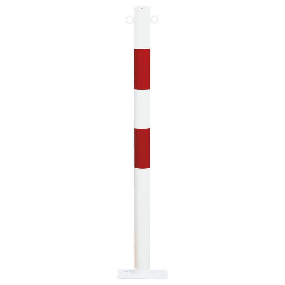 ROBUSTO 4x Kettenpfosten-Set, rot/w, aufdübeln, Stahl, Ø 6 cm, 100 cm, Art.-Nr. 71679 | Absperrpfosten | Absperrpoller | Stahlrohrpoller