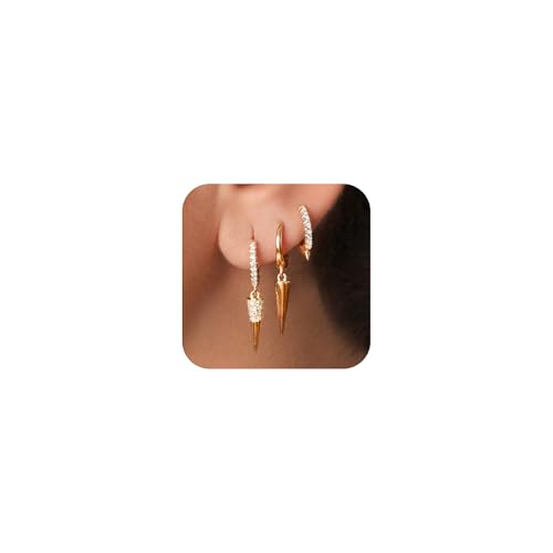 TOBENY 3 Pairs Gold Hoop Earrings Set 14k Gold Plated Hypoallergenic Stud Earrings for Women Trendy Small Dainty Diamond Huggie Dangle Earrings for Women Gifts Jewelry