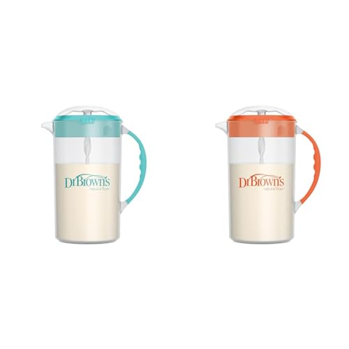 Image of Dr. Brown's 36oz Baby Formula Mixing Pitcher Bundle with Adjustable Stopper, Locking Lid & No Drip Spout, Teal & Orange