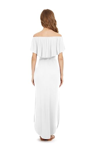 Image of LILBETTER Womens Off The Shoulder Ruffle Party Dresses Side Split Beach Maxi Dress