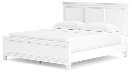 Image of Signature Design by Ashley Fortman Transitional California King Panel Bed with Tapered Feet, Foundation or Box Spring Needed, White