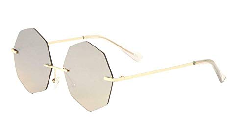 Dweebzilla Rimless Metal Wire Frame Octagon Flat Lenses Sunglasses