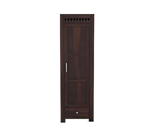 Image of Sheesham Wood Wooden Single Door Wardrobe Organizer for Clothes | - Solid Wood Almirah with 1 Drawers, 4 Shelves - Cupboard for Large Bedroom (Design 1)