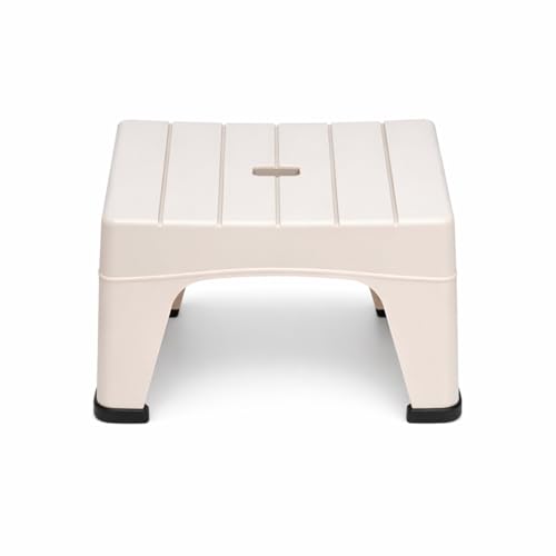 Image of PulGos Pack of 1 Beige Plastic Mini Sitting Stool for Home & Outdoor Use | Compact, Lightweight & Durable Stool for Adults & Kids | Use as Footrest, Side Table, Extra Seating for Living Room