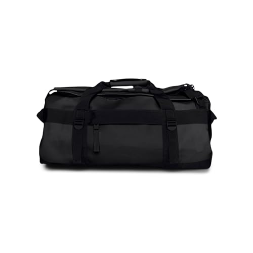 RAINS Texel Duffel Bag Small - Waterproof Black Duffel with U-Shaped Zip Closure, Mesh Pockets, Compression Straps, and Padded Carry Handles - 2 Year Warranty