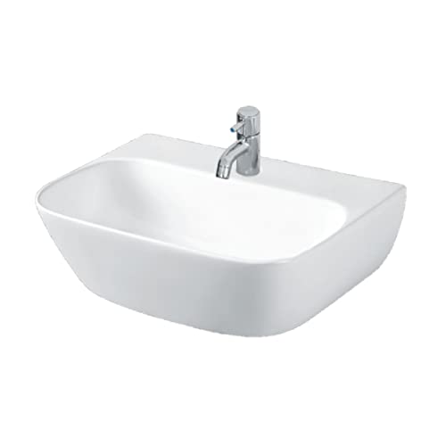Image of Wash Basin Wall Hung cum Counter Top Mounted Glossy Finish White Sink for Bathroom 17 x 12 x 5 Inch