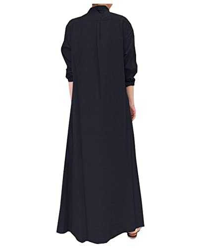 Ladyful Women's Button Down Cotton Linen Shirt Dress Long Sleeve Maxi Shirtdress Beach Summer Dress Pockets2