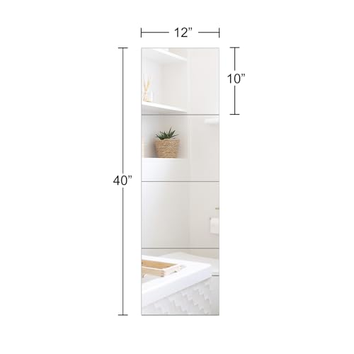 Image of Ruomeng Full Length Wall Mirror Tiles - 12 inch x 10 inch x 4Pcs Frameless Full Body Mirror Tiles Wall Mounted Mirror for Home Gym Vanity Bedroom, Living Room