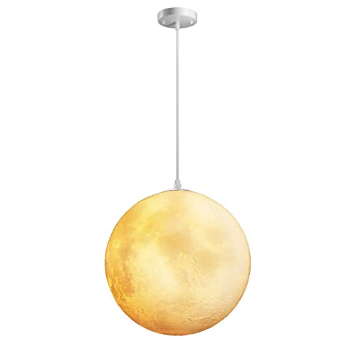 Lámpara colgante de luna 3D en resina blanca para techo de salón