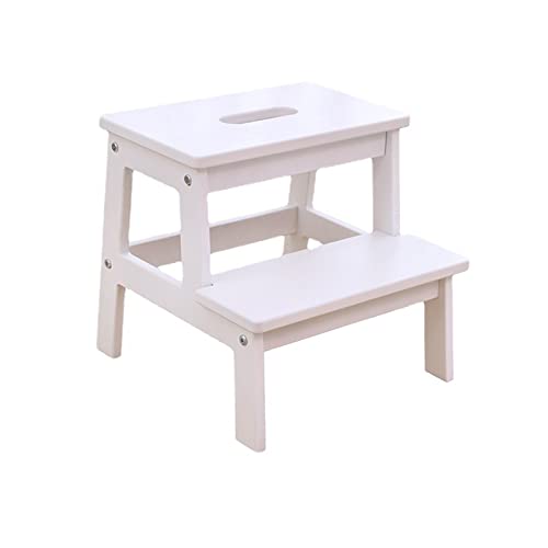 Brer Marchepied en Bois Massif Tabouret Haut et Bas à Double Usage marchepied Repose-Pieds en Bois Massif à Double Couche, Haut 12,2 Pouces * Bas 12,9 Pouces (Color : White)
